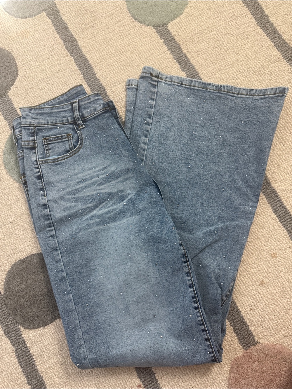 Women’s Blue Flare Jeans with Subtle Speckled Detail; new without tags